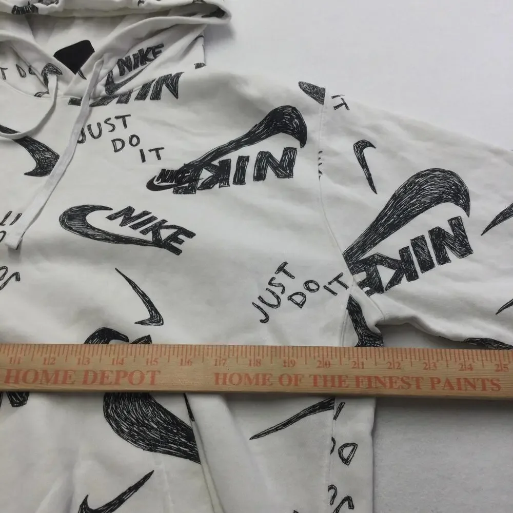 Nike Hoodie Mens Medium White Just Do It Allover Graphic Pullover Sweatshirt